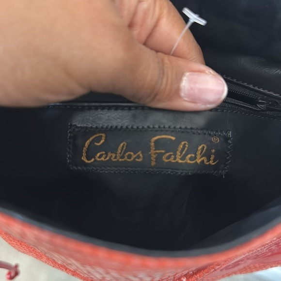 Carlos Falchi Orange Croc Crossbody Clutch - Picture 6 of 8